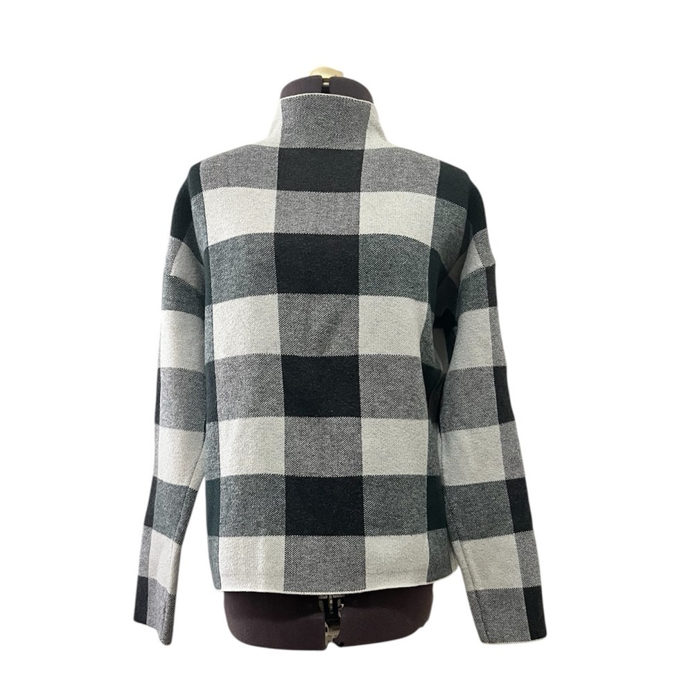 Tahari Mock Funnel Neck Checkered Green/Cream/Black Turtleneck Sweater Size S - Picture 6 of 15